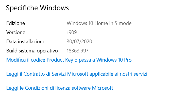 Windows 10 S mode abilitata