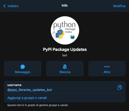 PyPi Package Updates pagina profilo